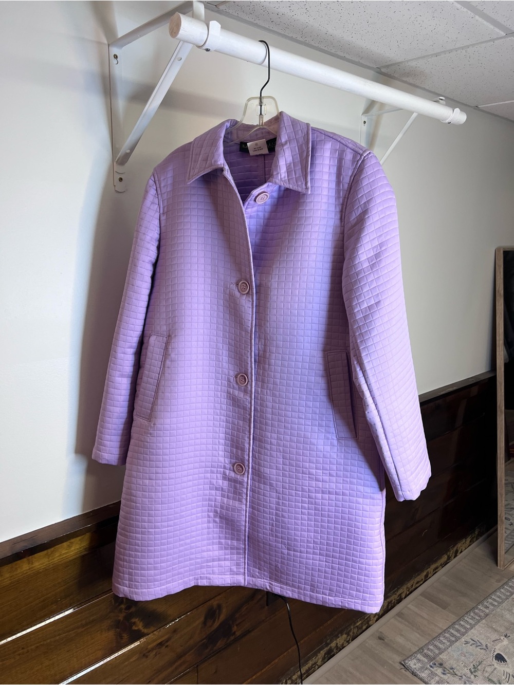 Harve Bernard Lilac Quilted Long Women’s Coat - Lightweight Button-Front- 8